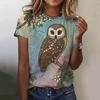 Vintage Animals Print Women's T Shirts Summer Fashion Short Sleeve Top 3d Owl Print Oversized Female Clothing Ladies Holiday Tee