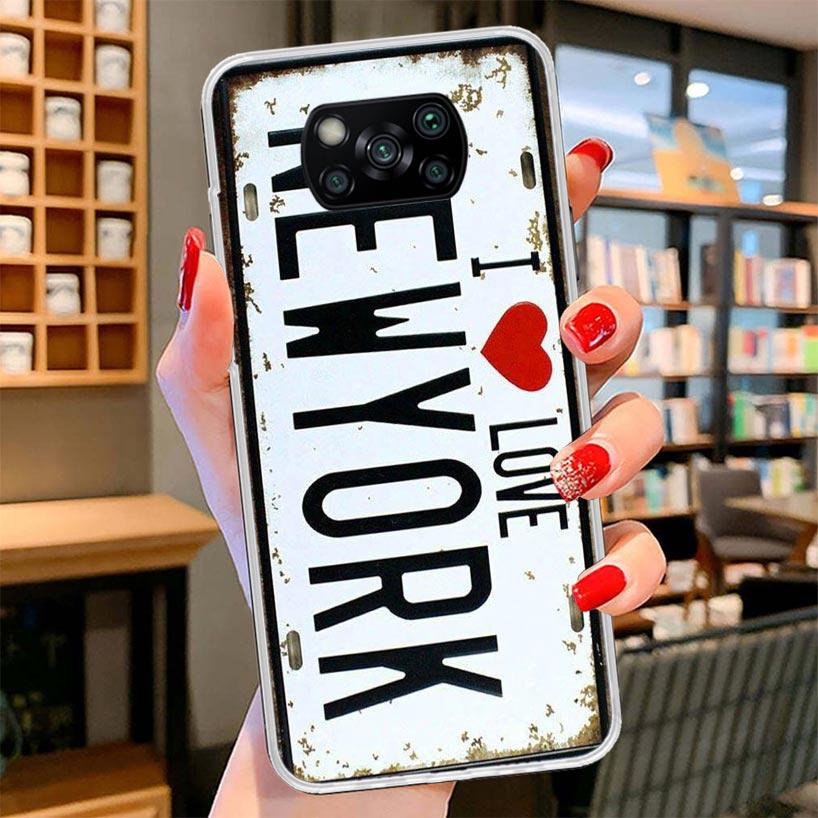 License New York Plate Number Cover Phone Case For Xiaomi Poco F7 Ultra X7 X6 X5 Pro M7 Redmi 15C 15 13C 13 12C 12 10C 10 9A 9C