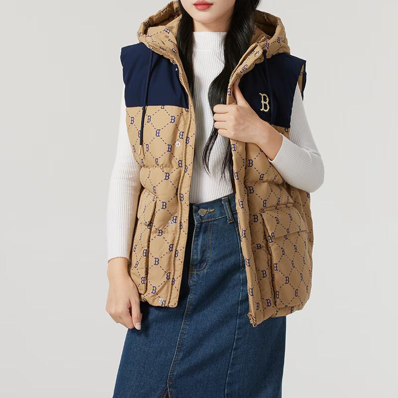 MLB DIA MONOGRAM JQD BLOCK HOOD Тяжелый пуховый жилет Жилет Унисекс Абрикосовый 3ADVM1046-43BGL