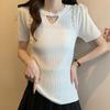Женские свитера, пуловеры, лето 2025 г., короткий рукав, круглый вырез, белый, черный, вязаный свитер, женские топы, пуловер JJ269