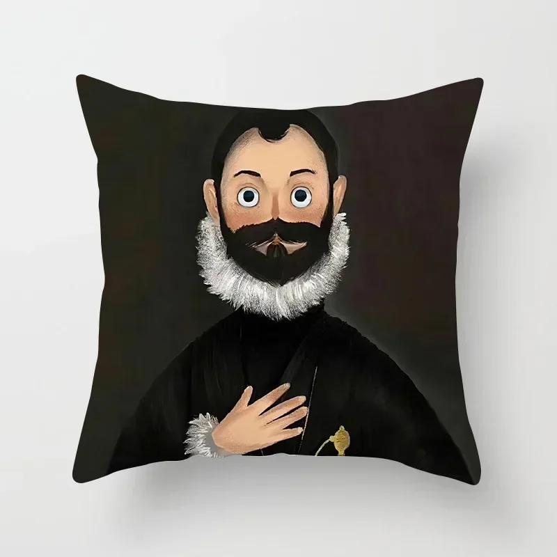 Креативная мультяшная масляная живопись Мона Лиза Ван Гог Чехол для подушки Портретная живопись Наволочка Декоративные подушки для дивана