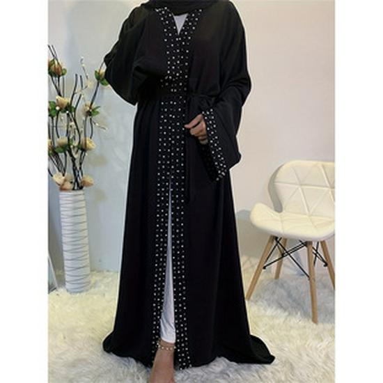 Elegant Light Green Floral Embroidered Abaya - Long Sleeve Maxi Dress In Polyester Fabric