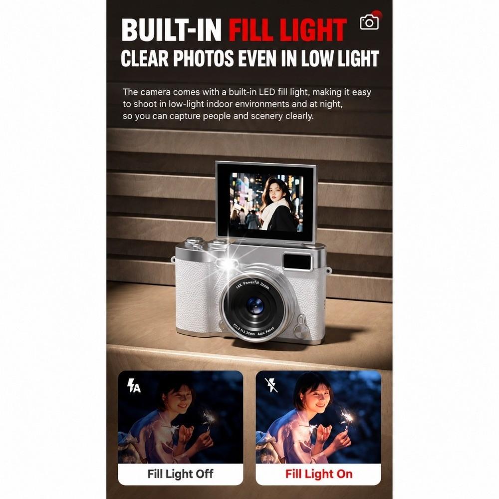 16X Zoom CCD Digital Camera 2.4-inch Screen Retro Camera Portable Compact Digital Camera Student