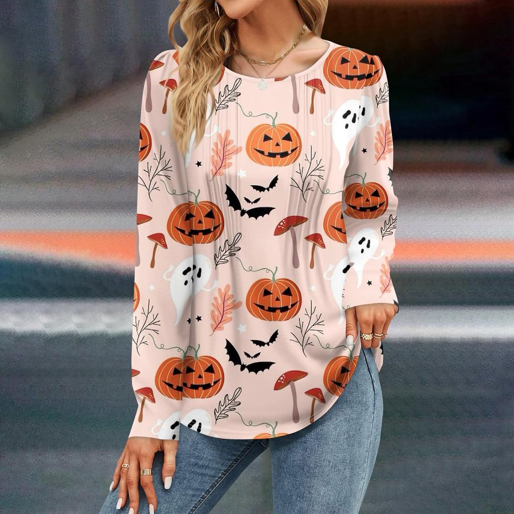 Женская осенняя мода повседневные топы на Хэллоуин с длинным рукавом рубашки свободные пуловеры