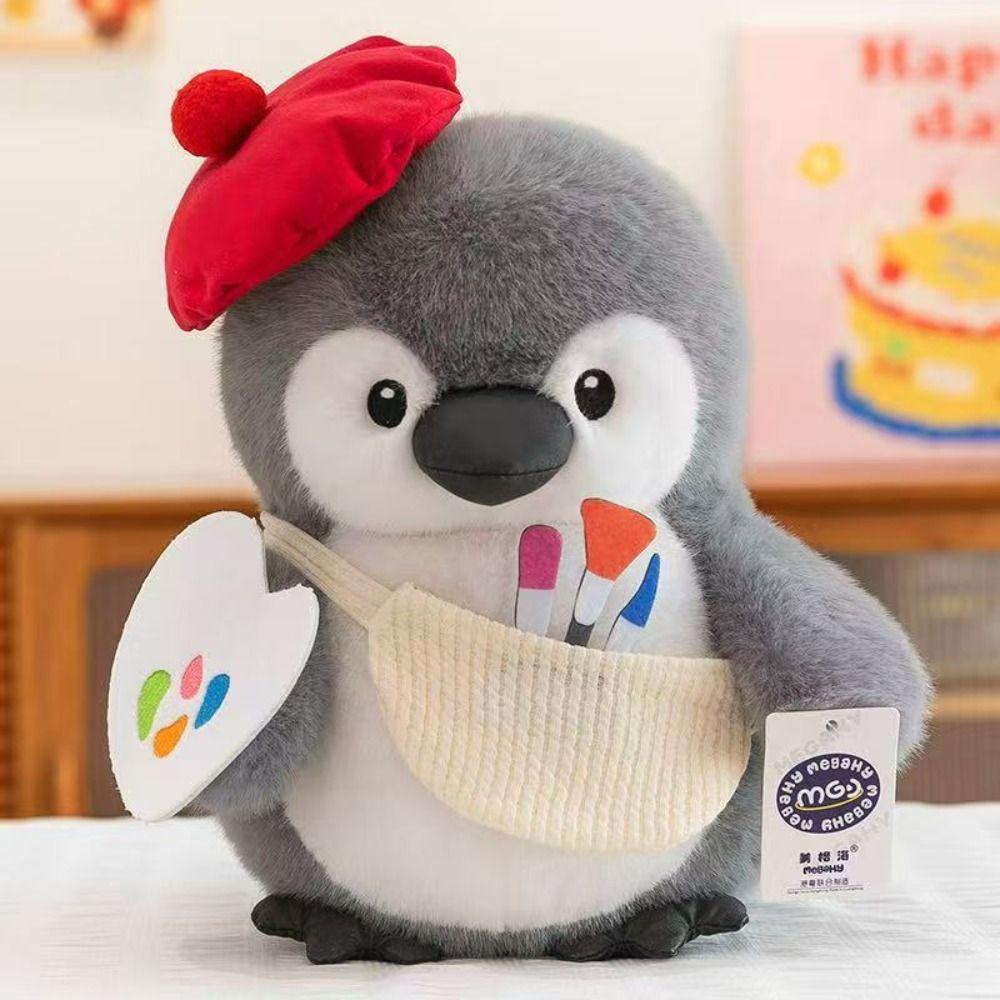 Handmade Chef Penguin Plush Doll Interactive Penguin Painter Stuffed Toys  Home Decor