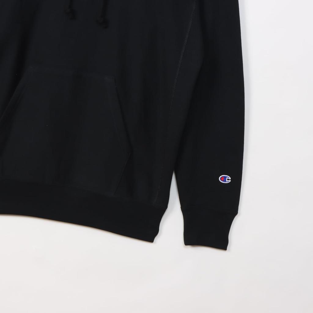 Parka Long Sleeve Cotton 10oz Relax Fit Fleece Embroidery One Point Logo Reverse Hooded Sweatshirt REVERS Midnight Black L [Champion] 100% Weave(R)