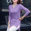 Spring and Autumn Women's Blouse Casual V-neck Slim Thin Mid-length Bottoming Shirt Long-sleeved Tops