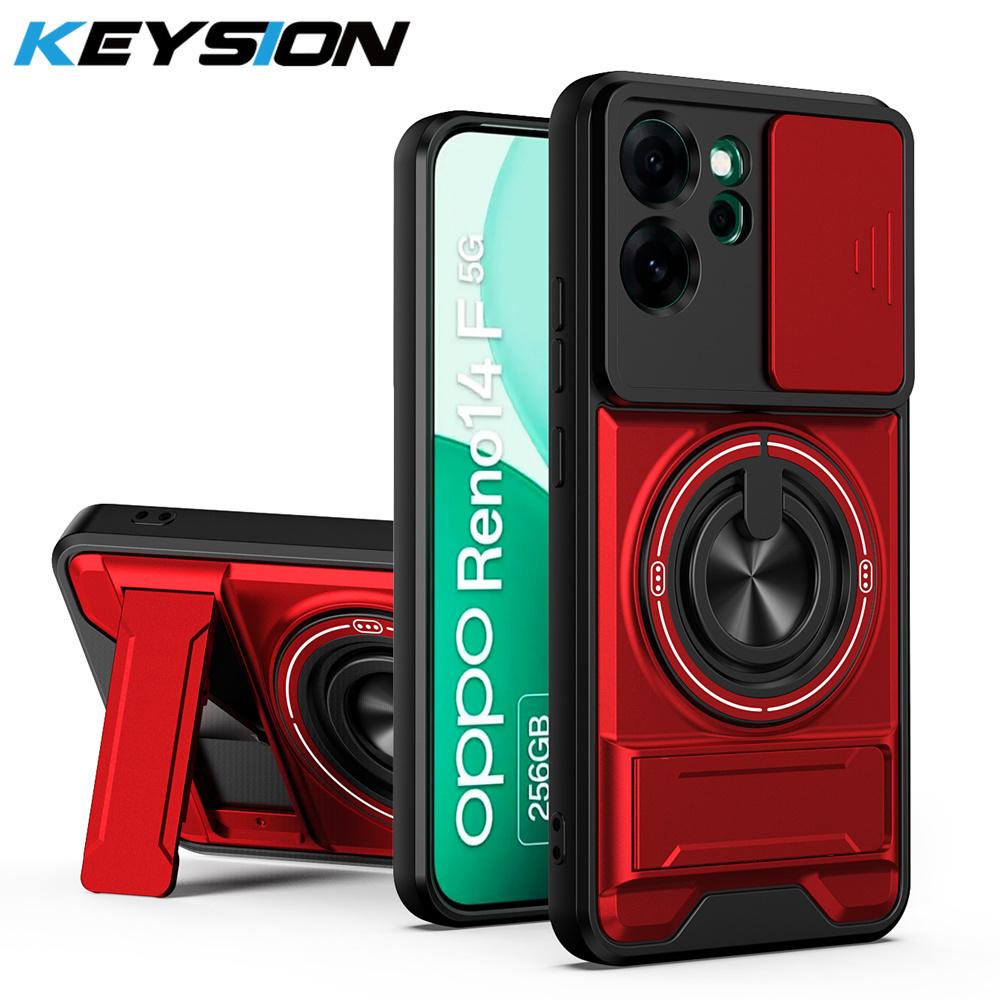 KEYSION Магнитный чехол для телефона OPPO Reno14 Pro 5G Reno14 F 5G Защита камеры со сдвижной крышкой Вертикальная подставка Кольцо Ударопрочный чехол