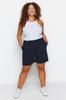 Women's Fashion New Plus Big Size Shorts & Bermuda Navy Blue Slim Ribbed Knitted Shorts