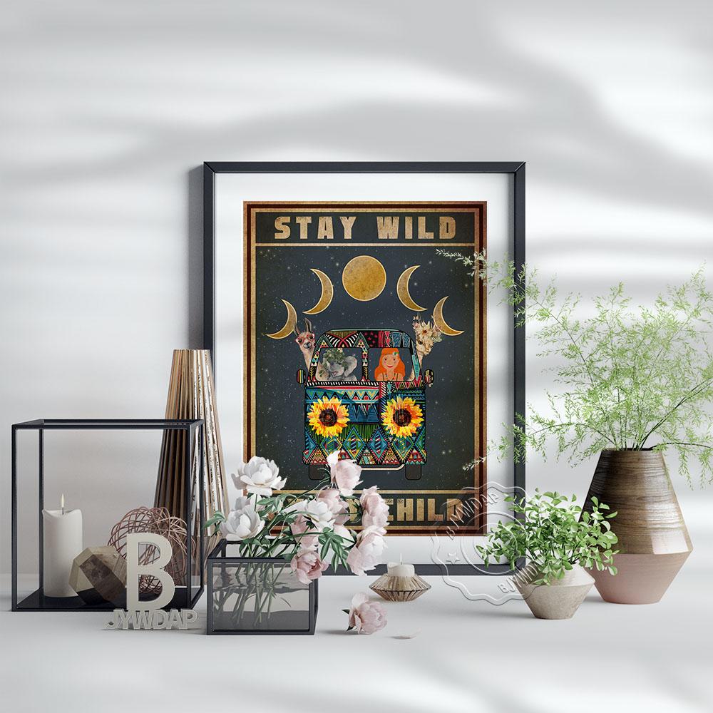 Богемный стиль Солнце Луна Арт-принты Постер Девушка Животное Микроавтобус Настенная картина Современная живопись на холсте Гостиная Спальня Домашний декор Без рамы