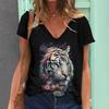 Футболка с короткими рукавами Harajuku Tiger 3D V-образным вырезом женская футболка с графическим рисунком животных
