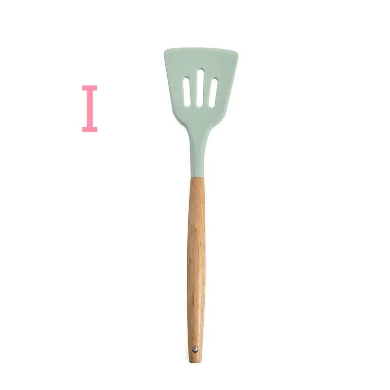 Набор кухонных принадлежностей из силикона с деревянной ручкой, набор кухонных принадлежностей из 12 предметов с антипригарной лопаткой и ложкой