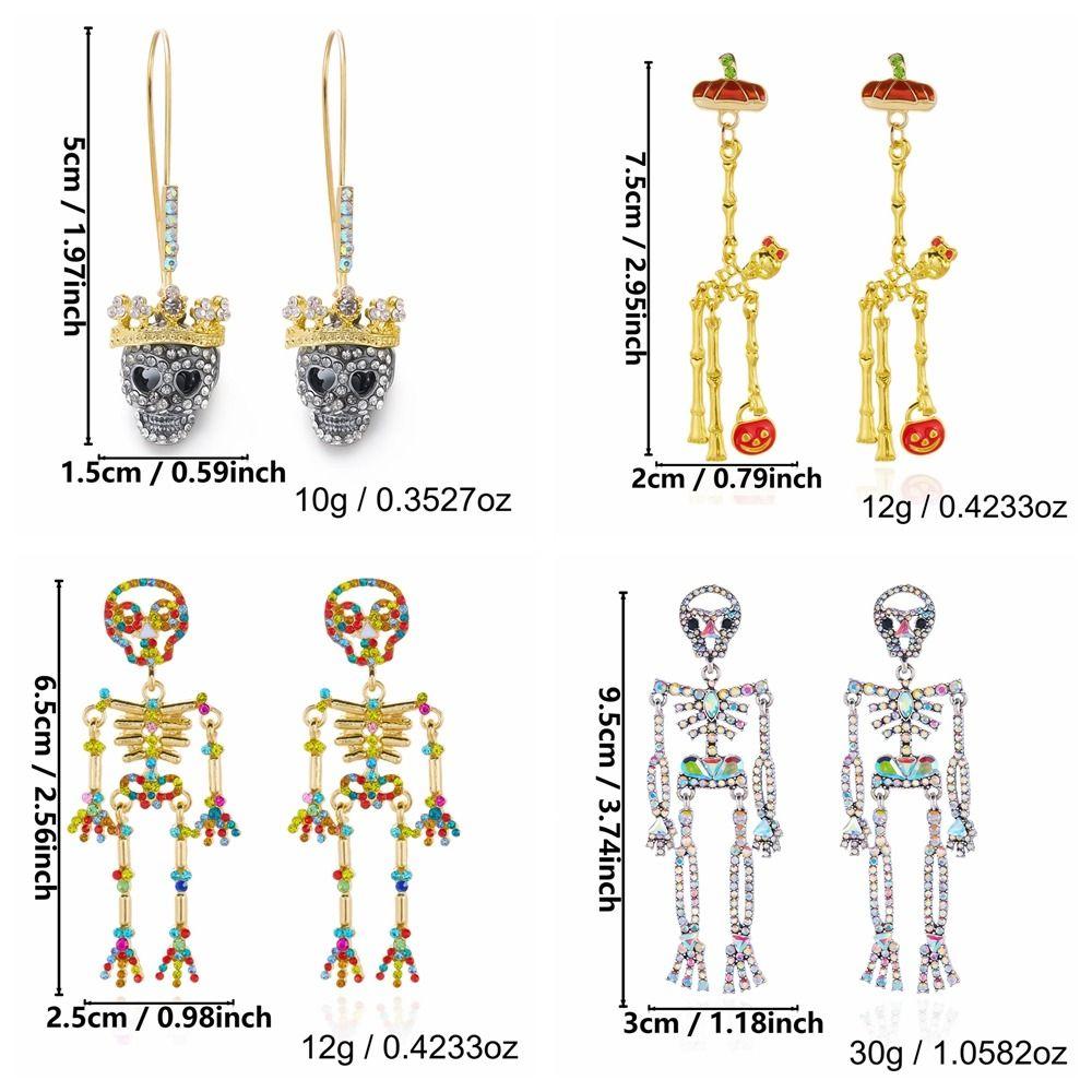 Crystal Halloween Skull Earrings Zircon Long Tassel Drop Earrings Skeleton Dangle Earrings Unisex