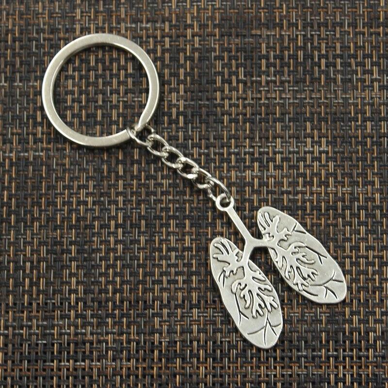 Fashion 30mm Key Ring Metal Key Chain Keychain Jewelry Antique Silver Color Plated Lung Respiratory System 39x30mm Pendant