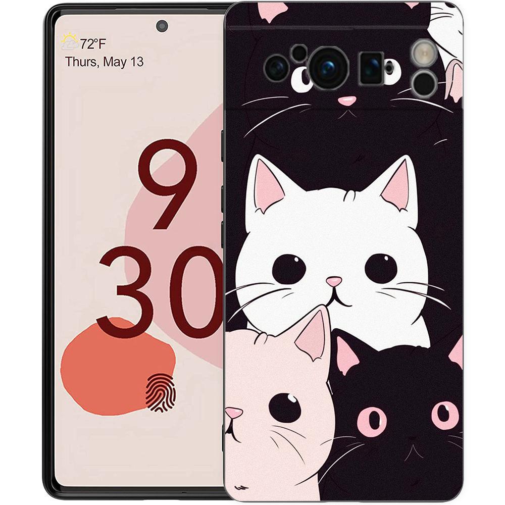 Милый Чехол для Телефона с Кошкой для Google Pixel 9 8 7 6 Pro XL 8A 6A 7A 5G Мягкий Ударопрочный ТПУ Черный Чехол Fundas