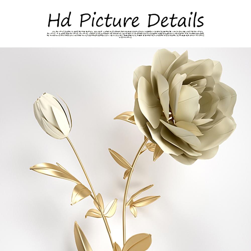 Modern 3D Visual Wall Art Canvas Painting Nordic Golden Flower Posters And Prints Pictures for Living Room Corridor Home Decor