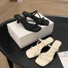 Sheepskin Version French Thin Strap Square Head Thin High Heel Cool Slippers Female Summer New Fairy Wind Open Toe Roman Sandals Female