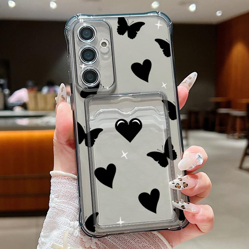 Прозрачный тонкий чехол с принтом в виде сердечек и бабочек для карт памяти для Samsung S24 FE S23 Ultra S22 A16 A55 A15 A54 A35 A14, противоударный мягкий силиконовый чехол для телефона