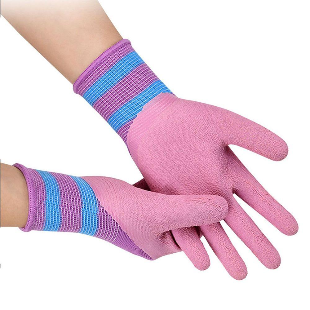 Pink Working Gloves Nylon Protective Mittens Durable Rubber Coated Glove Female