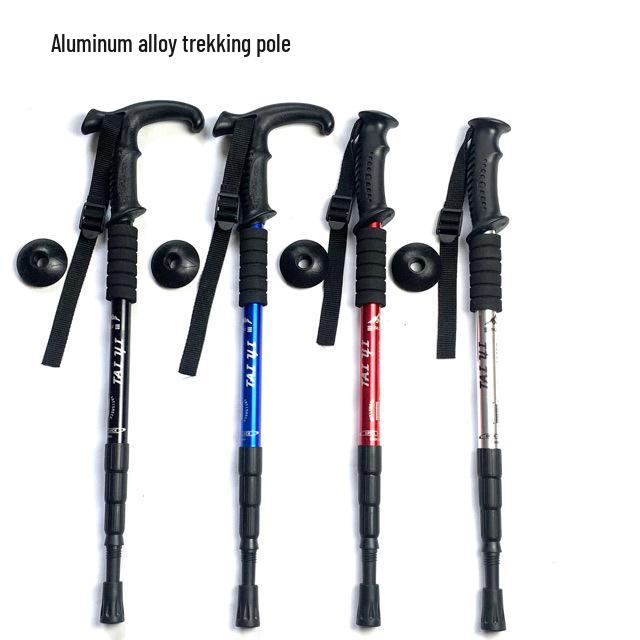 Aluminum Alloy 4-Section T-Handle Trekking Pole – Portable Outdoor Walking Stick Cane for Hiking and Climbing.
