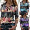 Women Polo Shirt Temperament Elegant Office Loose Printing Long Sleeve V-neck Blouse Large Size