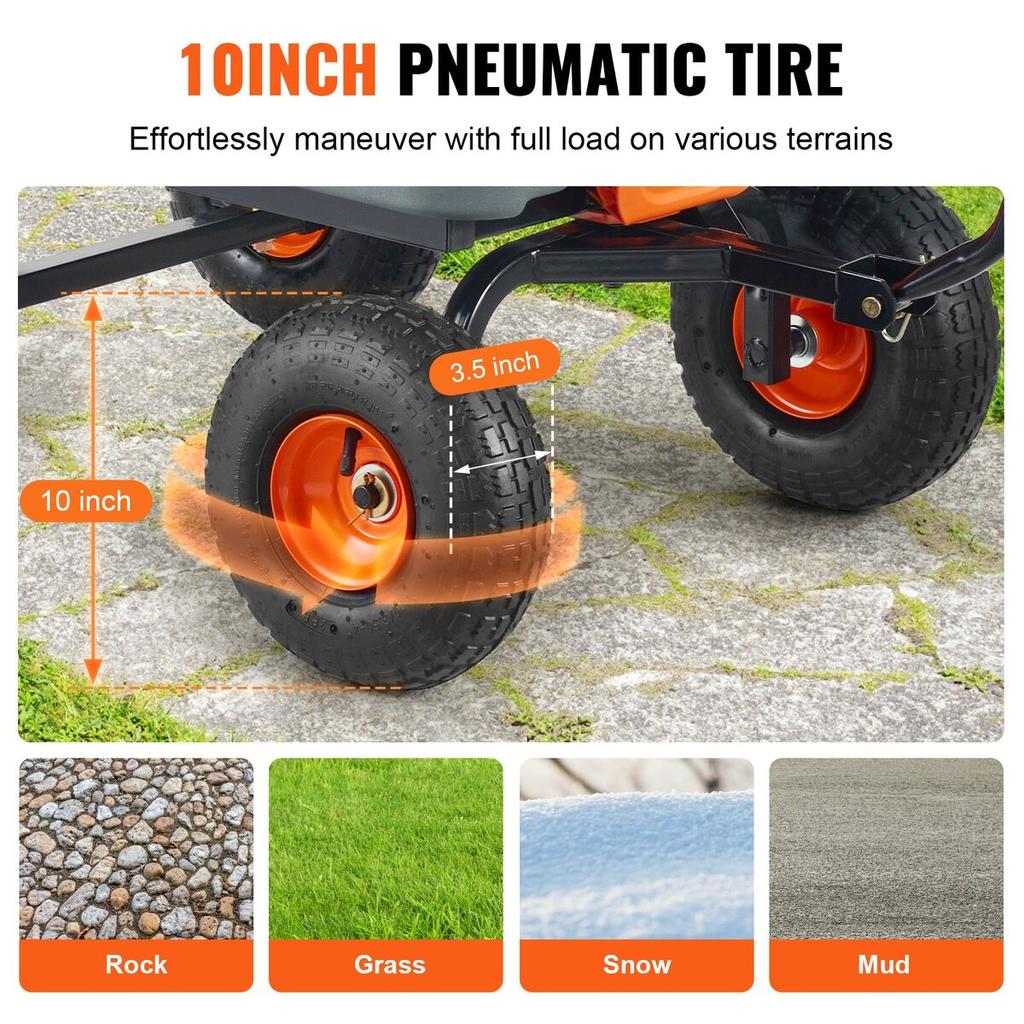 Poly Garden Dump Cart Heavy-duty Yard Carts and Wagons 800 lbs 10" Tires