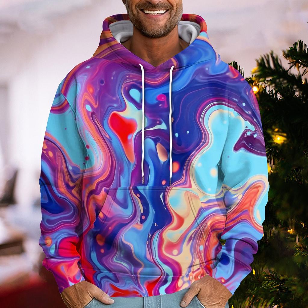 Men'S Loose Fashion Retro Printed Hooded Sweatshirt Casual Fashion Sports Sweatshirt