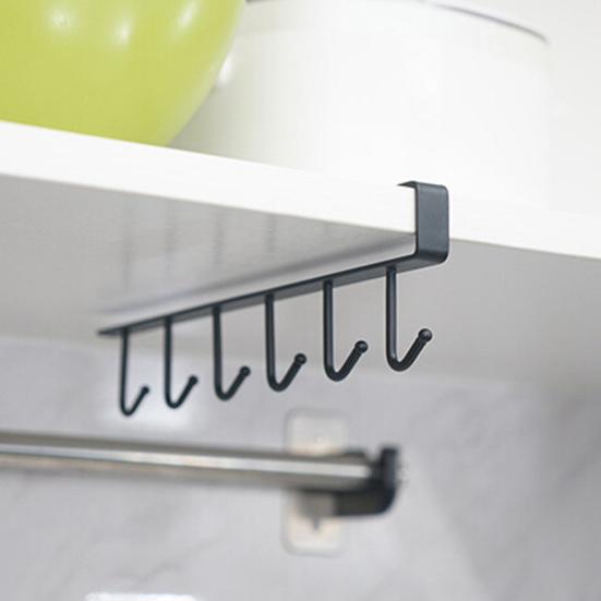 6 Hooks Kitchen Cabinet Wall Hanging Cup Holder Shelf Storage Rack Organizer