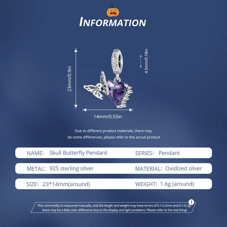 BAMOER Стерлингового Серебра 925 пробы Скелет Сердце и Бабочка Шарм Бусины Череп Бабочка Силиконовый Подвеска для Женщин Браслет DIY Ювелирные Изделия