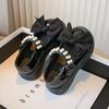 Children Fashion Leather Shoes for Girls Pearls with Bow Simple Platform Cute Princess Party Wedding Shows Kids Shoes Korean PU