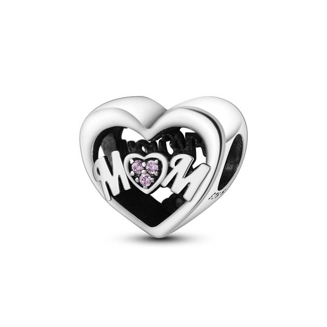Стерлингового Серебра 925 пробы Love You Mom с двойным сердцем, висячие бусины с разрезом, подходят для оригинального модного браслета, сделай сам, для женщин, ювелирные изделия, подарок