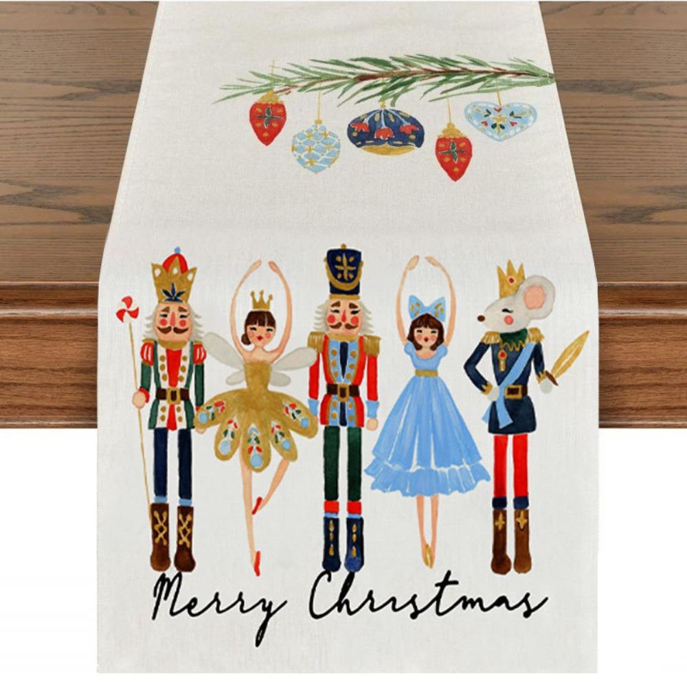 Праздничная скатерть-дорожка Рождественское украшение Принт Льняная настольная салфетка Маленькая накидка на обеденный стол
