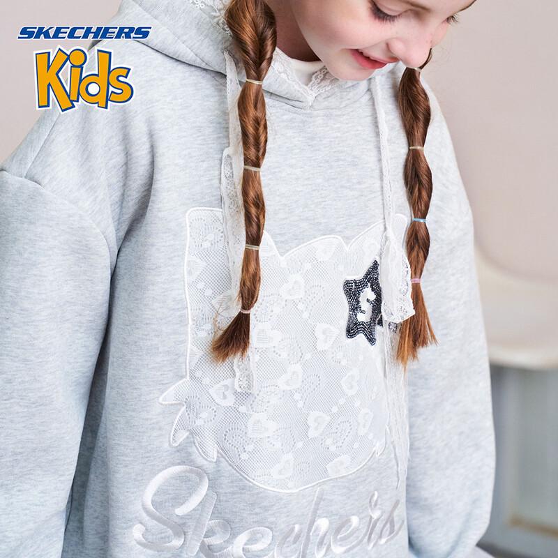 Skechers Девочковая худи с капюшоном, комбинированная кружевом, зима 2025