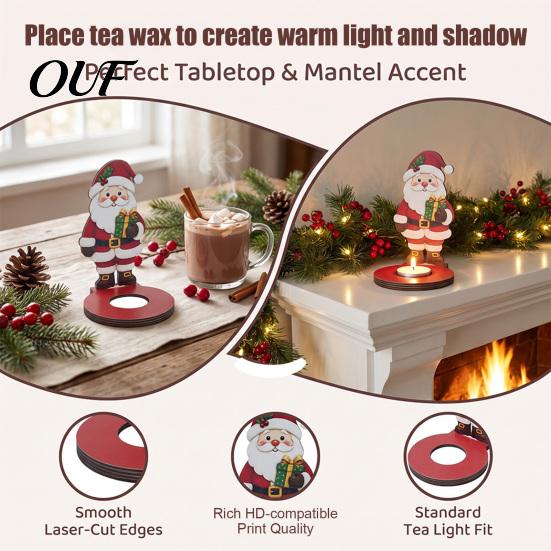 Decorative Candle Holder for Windowsills Wooden Christmas Tealight Holder, Santa Snowman Angel Reindeer Creative Holiday Gifts Friends Figurine,