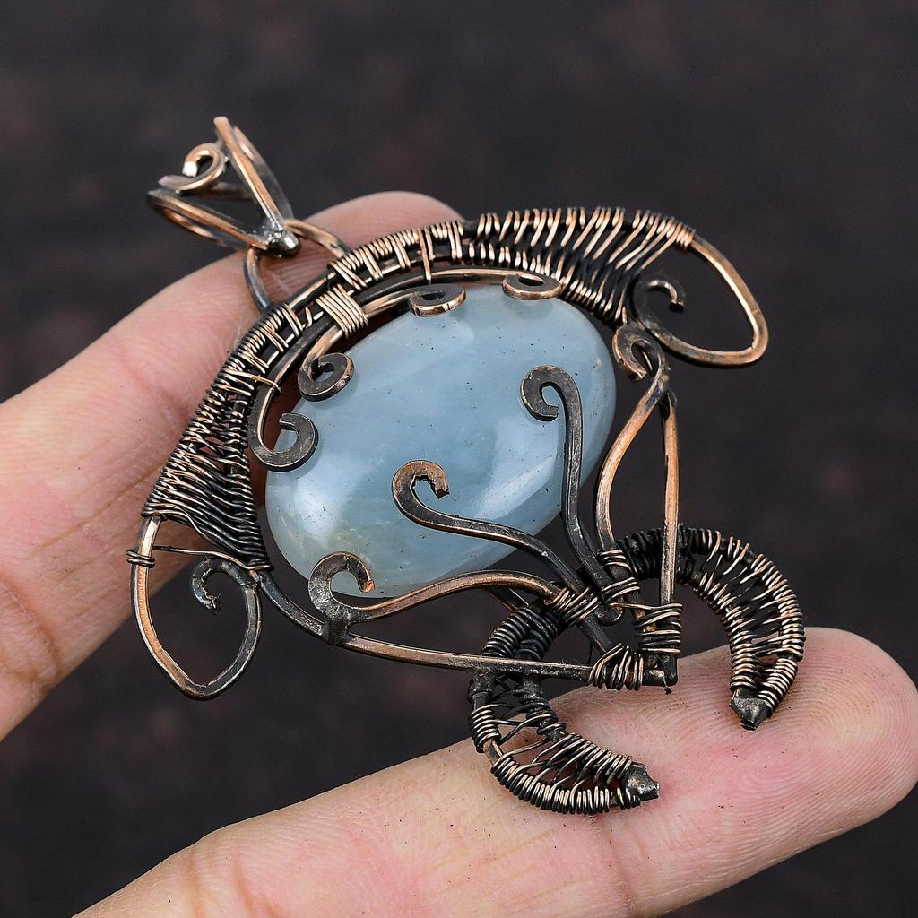Aquamarine Gemstone Pendant Copper Wire Wrapped Pendant Tortoise Copper Jewelry Handmade Pendant Wire Wrapped Jewelry Special Occasion Gift