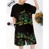 Комплект из двух летних графических футболок для мальчиков из дышащих принтованных топов с коротким рукавом и шорт - Уличная мода для мальчиков