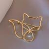 Women Brooch Hollow Fox Decor Stainless Exquisite Anti-slip Wear-resistant Coat Collar Hat Scarf Decoration Clothes Pin Garment Jewelry