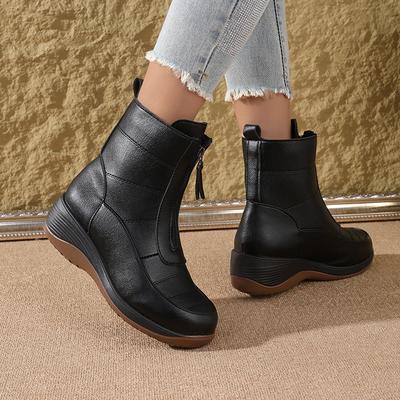 Теплые Короткие Ботинки Женские Ботинки ЗимниеНовые - Продающиеся На Флисовой Подкладке Утепленные На Танкетке Короткие Ботинки