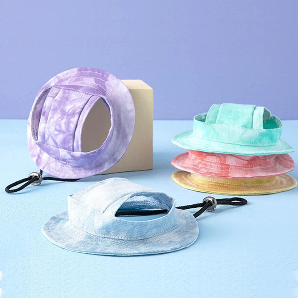 Окрашенная завязками шляпа для домашних животных с отверстиями для ушей, солнцезащитный крем для собак, щенков, бейсболка для собак, летняя кепка для кошек, солнцезащитная шляпа для маленьких собак, уличная походная шапка