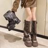 Women Fashion Platform Western Cowboy Ankle Boots Women Autumn Retro Brown Chunky Heel Trouser Boots Thick Sole Western Boots