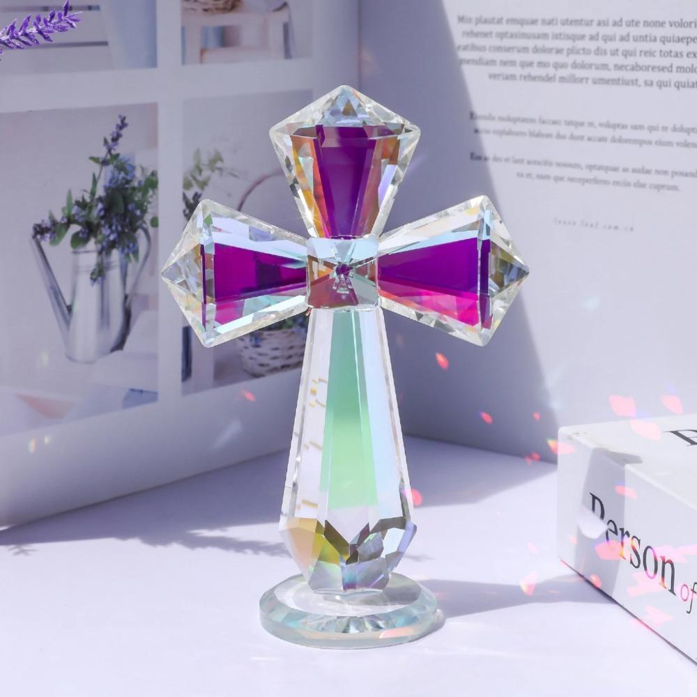 Handmade Crystal Cross Ornament AB Color Crosses Figurine Christian Cross Crafts Birthday Gift