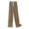 Summer Casual Pants Elastic High Waist Adjustable Drawstring Long Trousers Solid Color Pleated Straight Wide Leg Pants