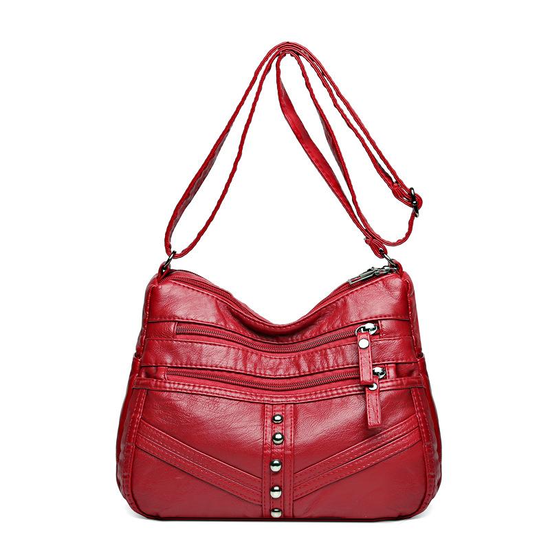 Women's Soft Leather Large Capacity Shoulder Bag Multi-Compartment Middle-Aged Mother Crossbody Bag