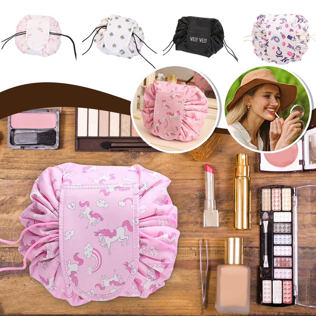 Drawstring Makeup Bag,20 Inch Travel Cosmetic Bag,Opens Flat For Easy Access