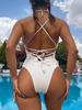 ZAFUL Knotted Ribbed Criss Cross Lace Up Cheeky One-piece Swimsuit