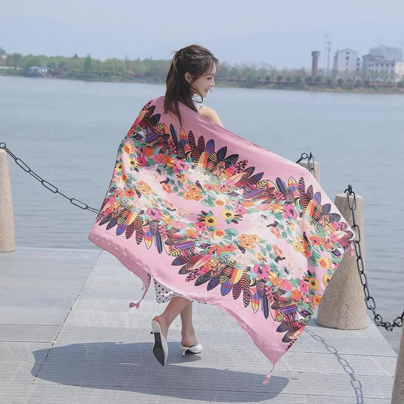 Seaside Travel Cotton & Linen Scarf: Silk Print, Sunscreen Shawl
