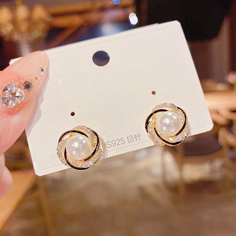 High-End Trendy 2024 French Zircon Pearl Earrings - Niche Design, Small & Exquisite for Women