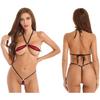 Women's Triangle Thong Bikini Swimsuits Set String Halter with Micro Thong Bottom