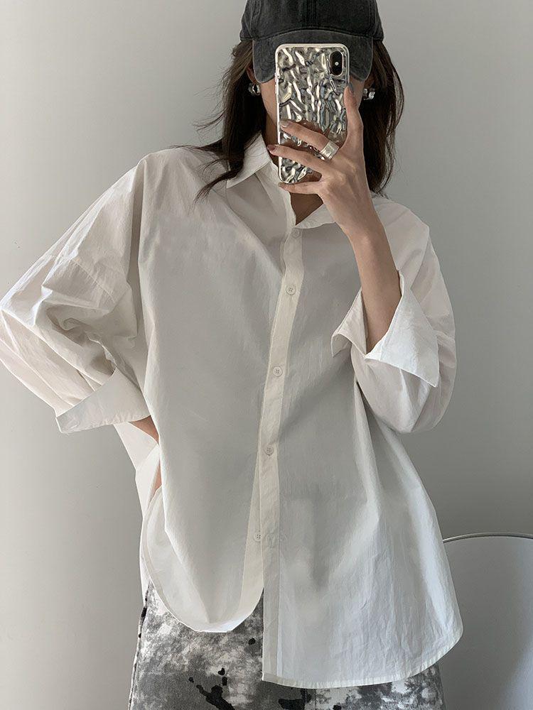 Женская синяя рубашка с длинным рукавом - Универсальная в корейском стиле для многослойности весной и осенью