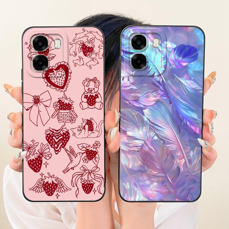 Liquid Silicone Back Cover For Oppo A6t Pro 4G 5G CPH2847 CPH2849 Phone Case Luxury Girly Flower Butterfly Bow Painting Casing